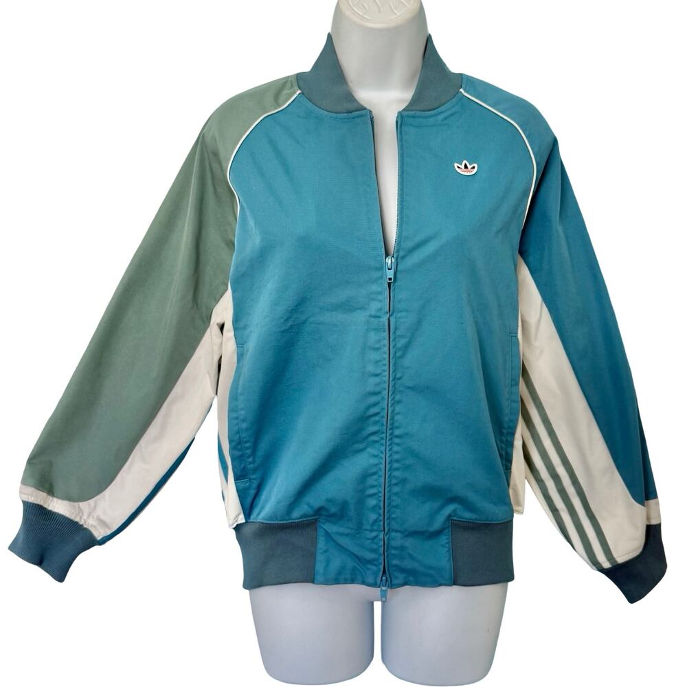 adidas x CLOT Edison Chen Blue Green White Striped Collegiate Jacket size XS